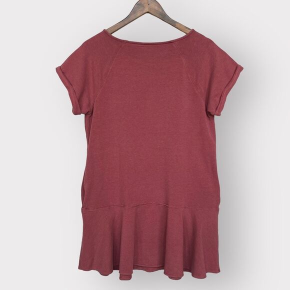 Free People Sweatshirt Dress Size PS Maroon Drop Waist Pockets Short Sleeve‎ - Picture 6 of 10